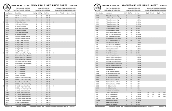 price sheet catalog