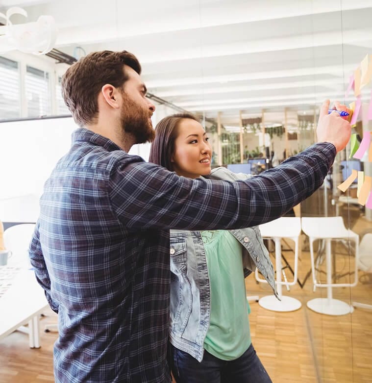 colleagues discussing printing project