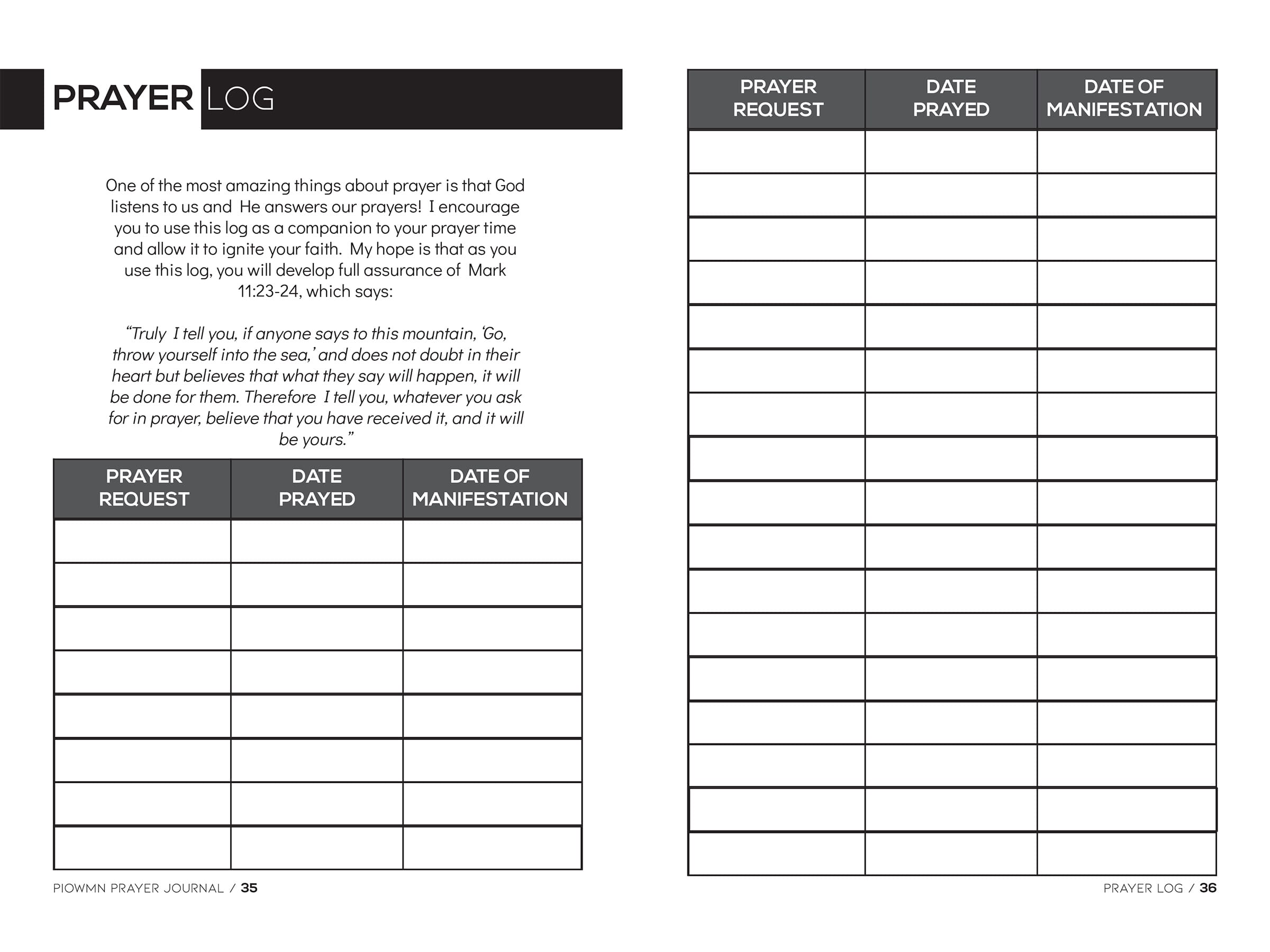 prayer planner printing